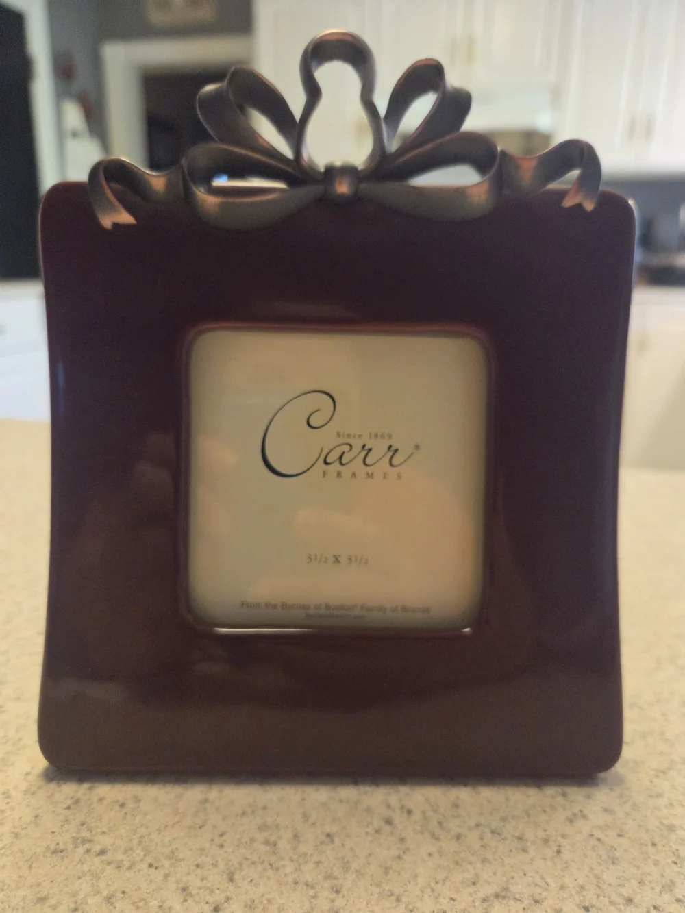 Vintage Carr Porcelain Picture Frame, Metal Ribbon Accent, 3.5x3.5